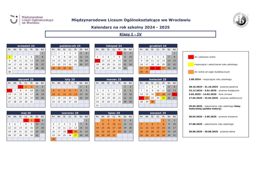 Kalendarz MLO 2024-2025 kl. I-IV